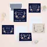 "Wildflower Crest" - Wedding Invitations in Navy by Alethea and Ruth - Invitation Suite