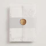 "Illuminated Storybook" - Wedding Invitations in Linen by Alethea and Ruth - Assembled with Vellum Wrap and Wax Seal