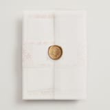 "Floral Border" - Wedding Invitations in Peach by Pippa Shaw - Assembled with Vellum Wrap and Wax Seal