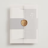 "Floral Monogram" - Wedding Invitations in Champagne by Lindsay Megahed - Assembled with Vellum Wrap and Wax Seal