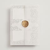 "Floral Diamond" - Wedding Invitations in Eucalyptus by Katharine Watson - Assembled with Vellum Wrap and Wax Seal