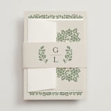 "Embroidered" - Wedding Invitations in Moss by Jen Owens - Assembled with Belly Band