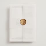 "Embroidered" - Wedding Invitations in Dusty Blue by Jen Owens - Assembled with Vellum Wrap and Wax Seal