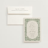 "Embroidered" - Wedding Invitations in Moss by Jen Owens - Invitation with Envelope