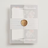 "Dahlia Season" - Wedding Invitations in Navy by Olivia Kanaley Inman - Assembled with Vellum Wrap and Wax Seal