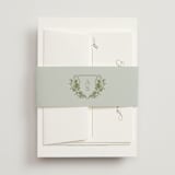 "watercolor flowers crest" - Wedding Invitations in Moss by Cass Loh - Assembled with Belly Band