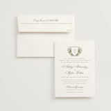 "watercolor flowers crest" - Wedding Invitations in Moss by Cass Loh - Invitation with Envelope