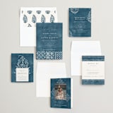 "Kantha Quilt" - Wedding Invitations in Indigo by Nazia Hyder - Invitation Suite