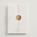 "Botanical Swag" - Wedding Invitations in Periwinkle by Susan Moyal - Assembled with Vellum Wrap and Wax Seal