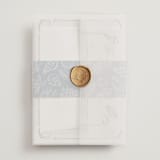"Puglia" - Wedding Invitations in Deep Ocean by Pati Cascino - Assembled with Vellum Wrap and Wax Seal