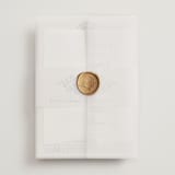 "Pavilion" - Wedding Invitations in Navy by Petra Kern - Assembled with Vellum Wrap and Wax Seal