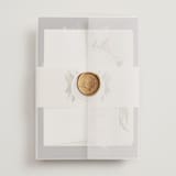 "Elegant Leaves" - Wedding Invitations in Slate by GeekInk Design - Assembled with Vellum Wrap and Wax Seal