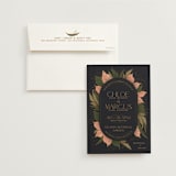 "Elegant Leaves" - Wedding Invitations in Slate by GeekInk Design - Invitation with Envelope