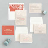 "White Lace" - Wedding Invitations in Coral Rose by Lauren Chism - Invitation Suite