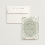 "Lace Trim" - Wedding Invitations in Sage by Kristen Smith - Invitation with Envelope