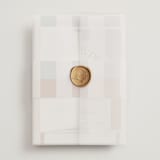 "Trois" - Wedding Invitations in Almond by Blustery August - Assembled with Vellum Wrap and Wax Seal