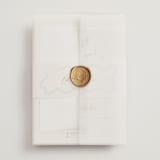 "Handwritten Letter" - Wedding Invitations in Blue Velvet by Helena Vitto - Assembled with Vellum Wrap and Wax Seal