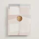 "Bold Geometric" - Wedding Invitations in Terracotta by Morgan Kendall - Vellum Wrap with Wax Seal