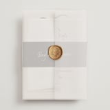 "Inkwoven" - Wedding Invitations in Tuxedo by Jelena Vuletic - Assembled with Vellum Wrap and Wax Seal