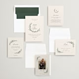 "Green Wreath" - Wedding Invitations in Champagne by Lori Wemple - Invitation Suite