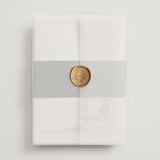 "Green Wreath" - Wedding Invitations in Champagne by Lori Wemple - Assembled with Vellum Wrap and Wax Seal