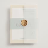 "Bold and Demure" - Wedding Invitations in Vintage by Studio Suku - Assembled with Vellum Wrap and Wax Seal