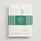 "Palm Tree Crest" - Wedding Invitations in Palm by Erika Firm - Assembled with Belly Band