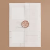 "Modern Squares" - Wedding Invitations in Flamingo by FRANI - Assembled with Vellum Wrap and Wax Seal