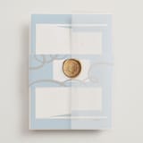"Swirl Frame" - Wedding Invitations in Cobalt by mo kelley - Assembled with Vellum Wrap and Wax Seal