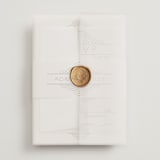 "Deco Nouveau" - Wedding Invitations in Cream by GeekInk Design - Assembled with Vellum Wrap and Wax Seal