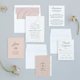 "Twirl Monogram B" - Wedding Invitations in Blush by Ariel Rutland - Invitation Suite