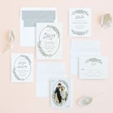 "Modern Wreath" - Wedding Invitations in Sage by Hooray Creative - Invitation Suite