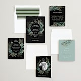 "Forest Crest" - Wedding Invitations in Obsidian by Alethea and Ruth - Invitation Suite
