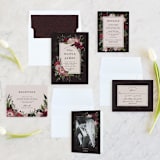 "Midnight Botanicals" - Wedding Invitations in Cranberry by Susan Moyal - Invitation Suite