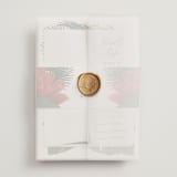 "Tropical Bouquet" - Wedding Invitations in Basil by Elly - Assembled with Vellum Wrap and Wax Seal