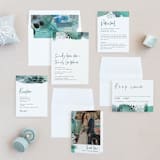 "Feathery Painted" - Wedding Invitations in Teal by Erika Firm - Invitation Suite