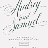 "Roman Shade" - Wedding Invitations in Evergreen by Carrie ONeal - Close-Up