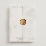 "Tropical Vows" - Wedding Invitations in Jade by Chris Griffith - Assembled with Vellum Wrap and Wax Seal