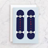 "Skateboards" - Single Greeting Cards in Navy by Sarah Cohn - Front