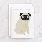 "Puggin' Love You" - Single Greeting Cards in Cream by Angela Thompson - Front