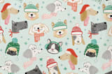 "Christmas Puppies" - Personalizable Children's Apron in Mint by Monika Torun - Fabric Detail