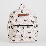 "Meadow Cats" - Small Backpack in Black Kitty by Betsy Siber - Front with Optional Personalization