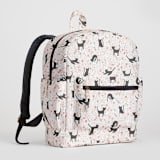 "Meadow Cats" - Small Backpack in Black Kitty by Betsy Siber - Side and Exterior Pockets