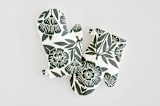 "Block Print Floral" - Children's Oven Mitt Set in Dark Teal by Katharine Watson - Overhead