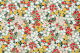 "Field of Florals" - Children's Oven Mitt Set in Scarlet by Kelsey Carlson - Fabric Detail