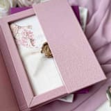 "Gatefold Linen Box for 5x7 Wedding Invitation with Magnetic Closure, Misty Rose Personalized Keepsake Box" - Keepsake Boxes in pink by Self Stationery