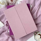 "Gatefold Linen Box for 5x7 Wedding Invitation with Magnetic Closure, Misty Rose Personalized Keepsake Box" - Keepsake Boxes in pink by Self Stationery