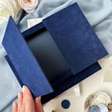 "Royal Blue Velvet Box for 5x7 Acrylic Invitation, Navy Gatefold Invitation Box, Keepsake" - Keepsake Boxes in blue by Self Stationery