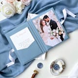 "Linen Matted Folio for 5x7 Cards - Dusty Blue, Wedding Photo Folio, Keepsake" - Keepsake Boxes in blue by Self Stationery