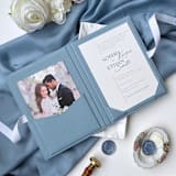 "Linen Matted Folio for 5x7 Cards - Dusty Blue, Wedding Photo Folio, Keepsake" - Keepsake Boxes in blue by Self Stationery